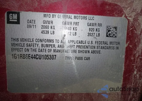2012 Chevrolet Volt from USA, damaged, VIN 1G1RB6E44CU105307